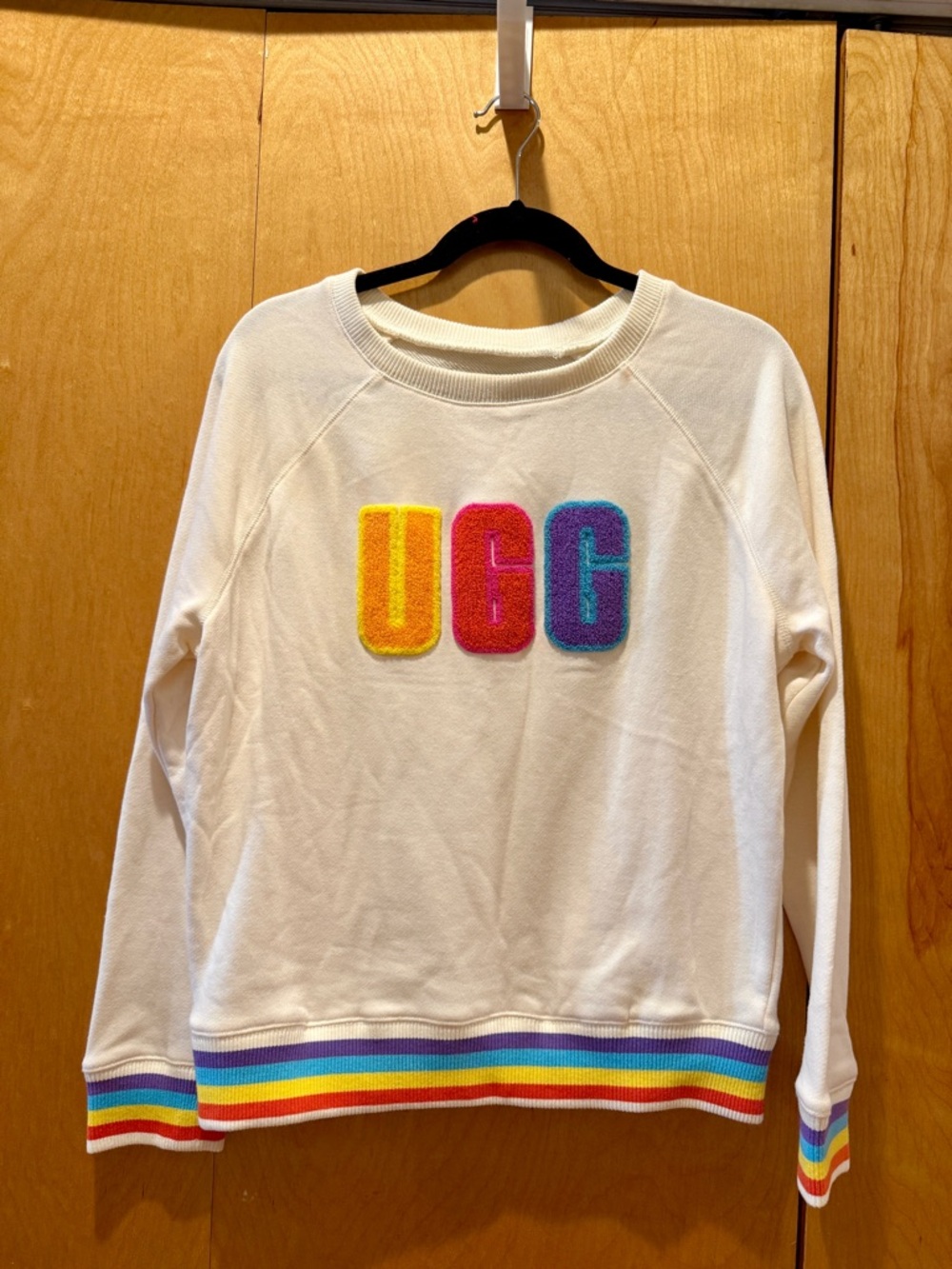 NWOT Women’s UGG Cream Sweatshirt with Rainbow Chenille Logo